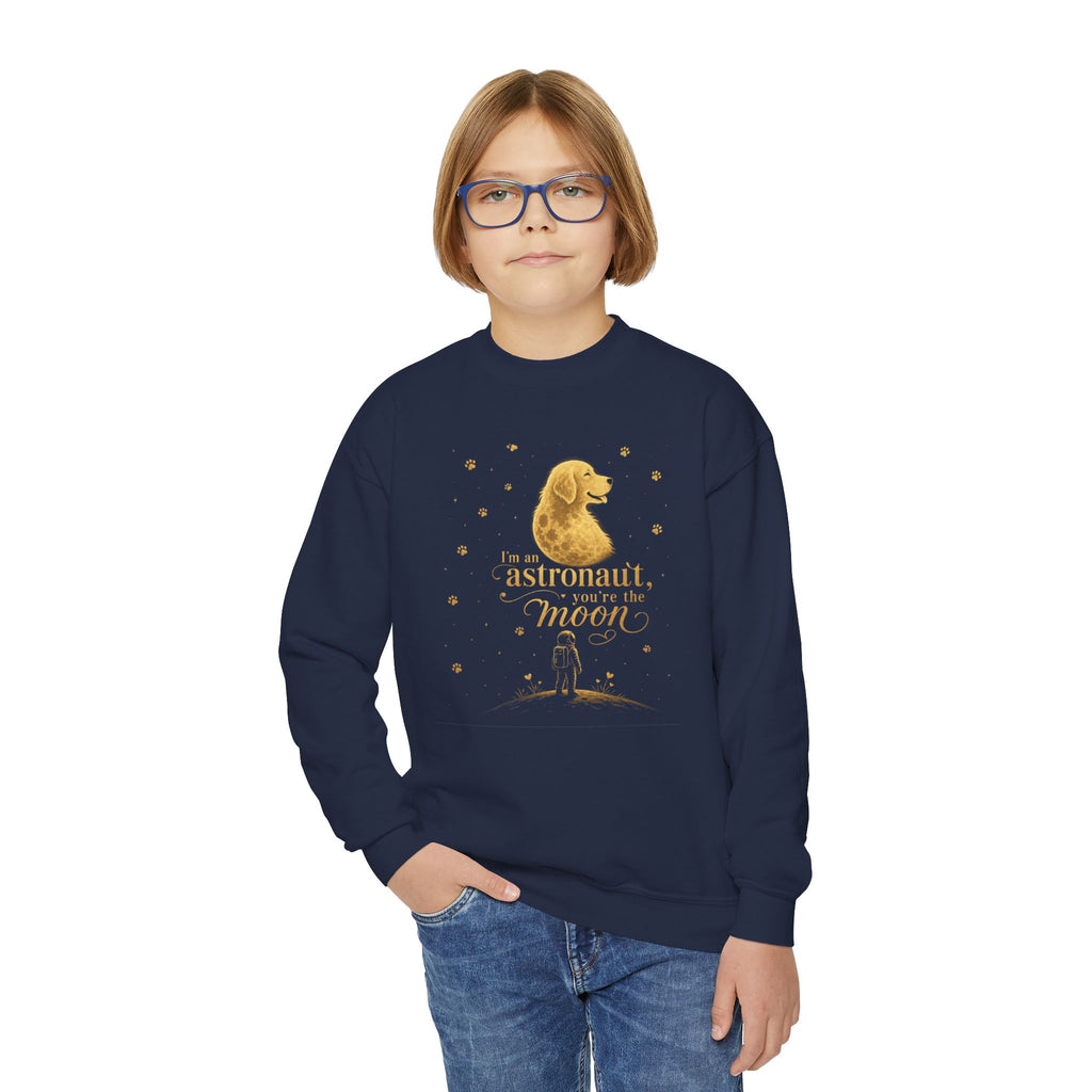 Youth Crewneck Sweatshirt - "Astronauts in the Moon" Cute Golden Bear & Moon Kids Pullover