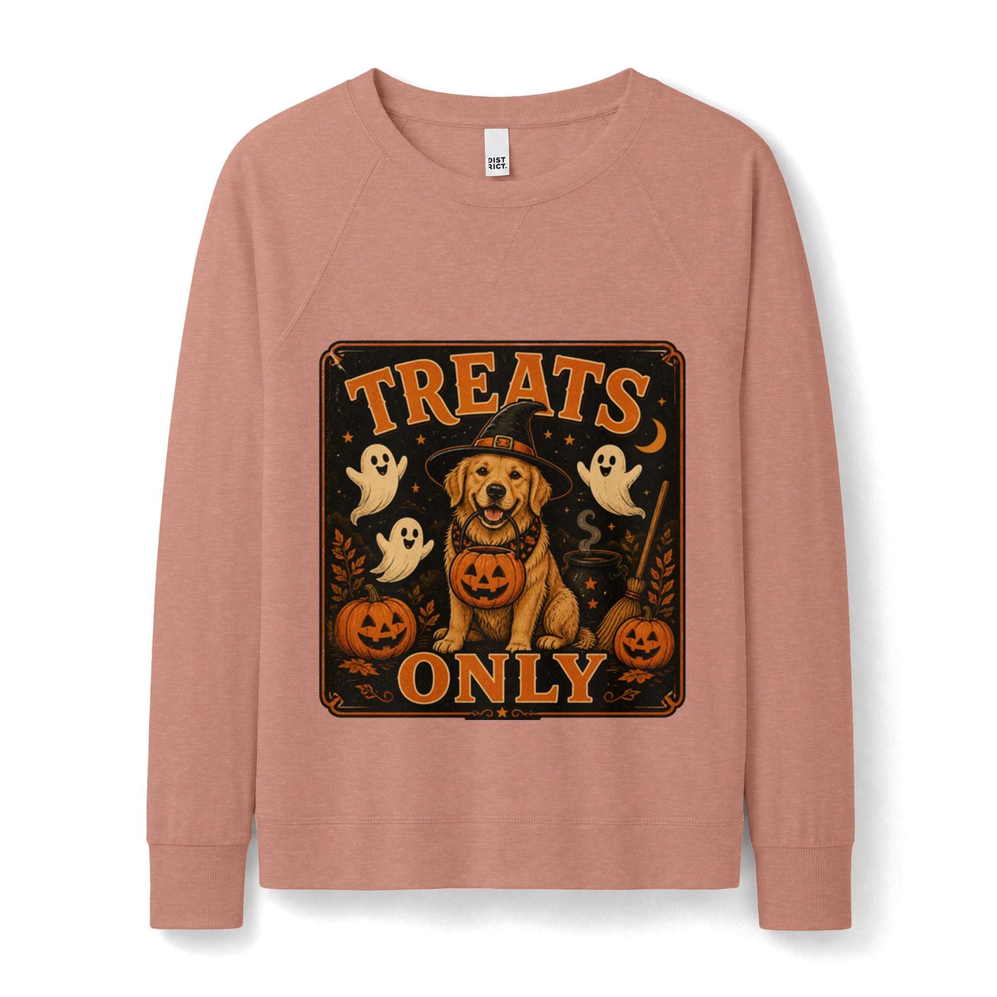 Women's Halloween 'Treats Only' Crewneck Sweatshirt — Pumpkin Dog & Ghosts