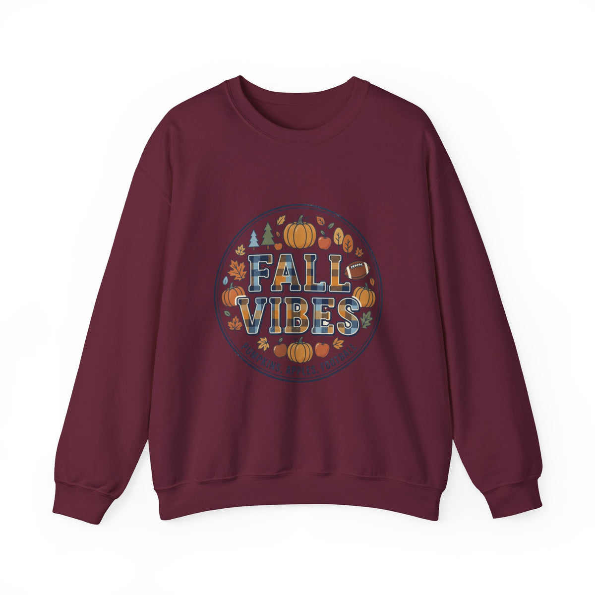 Fall Vibes Crewneck Sweatshirt — Pumpkin, Apples & Football Autumn Graphic