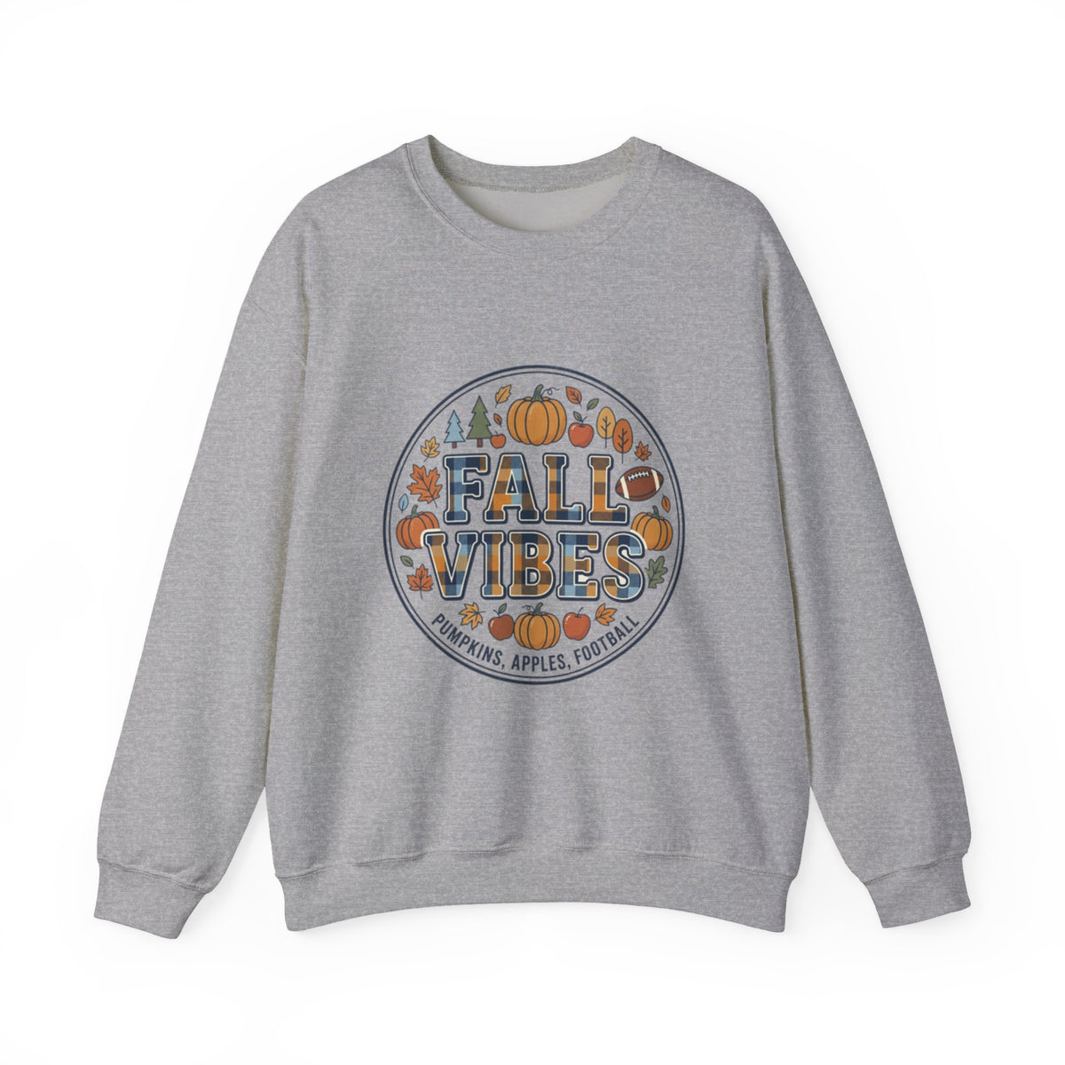 Fall Vibes Crewneck Sweatshirt — Pumpkin, Apples & Football Autumn Graphic