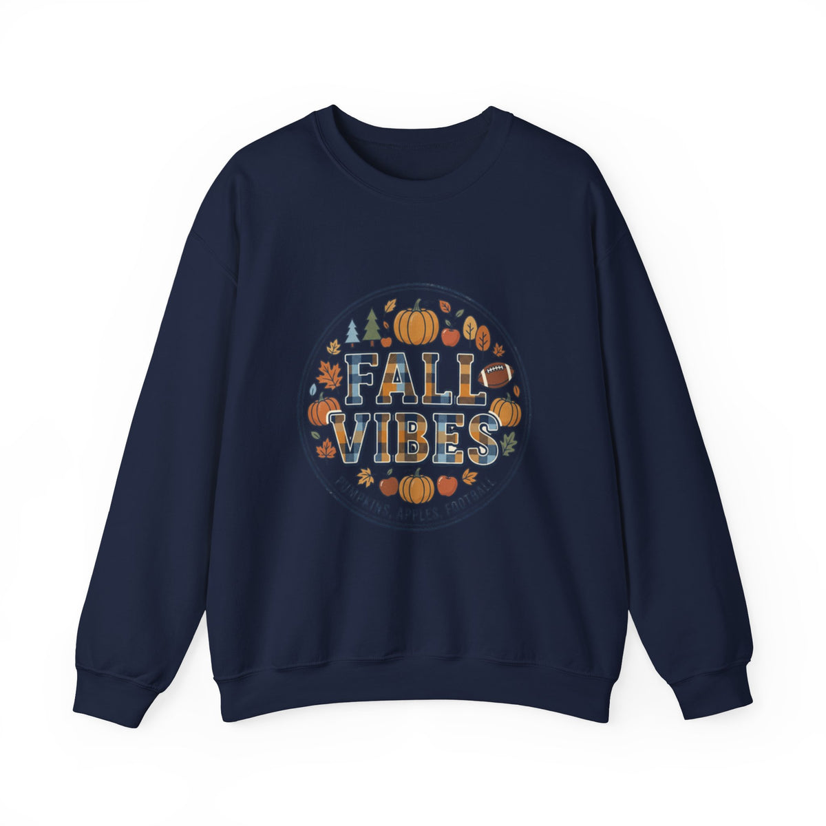 Fall Vibes Crewneck Sweatshirt — Pumpkin, Apples & Football Autumn Graphic