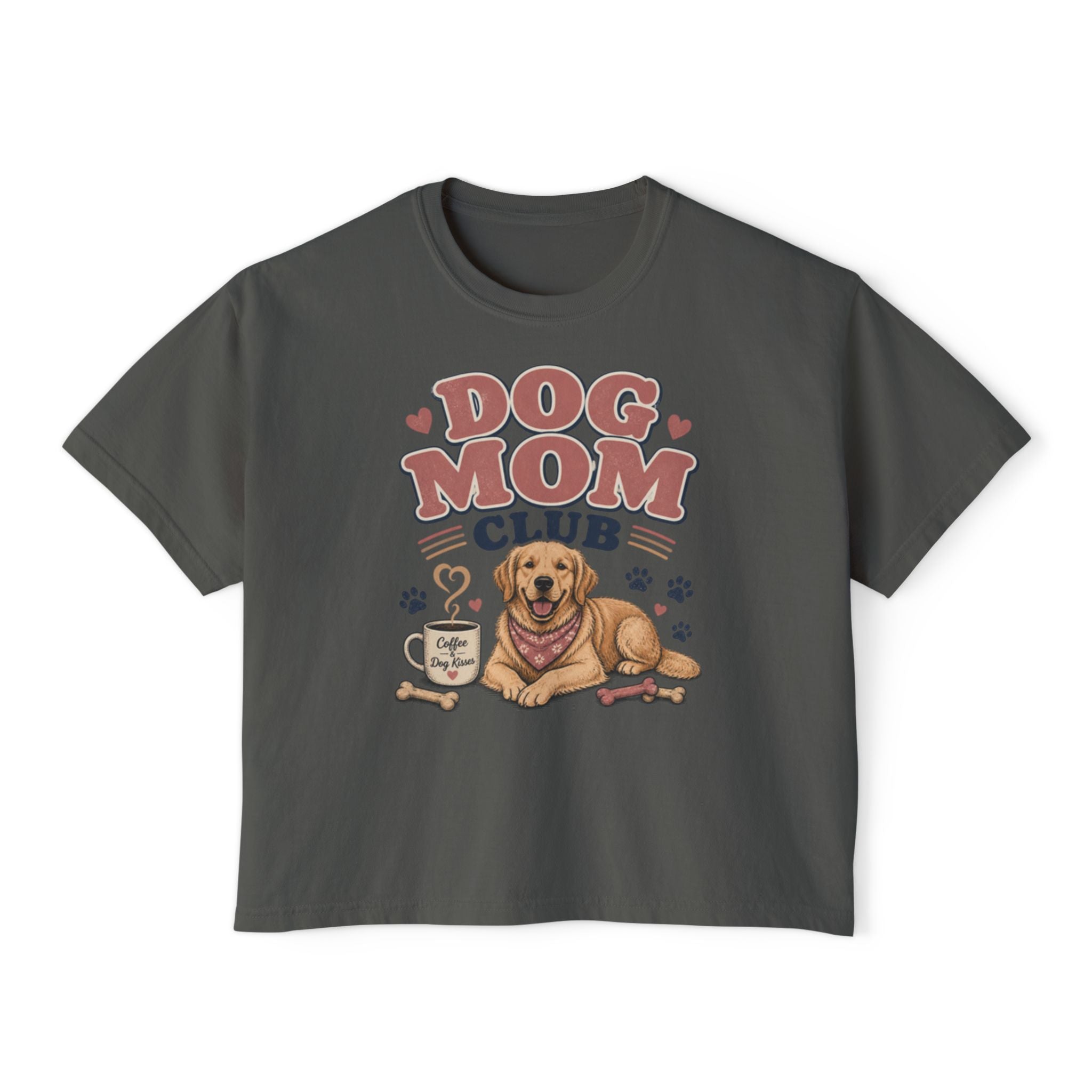 Dog Mom Club Boxy Tee — Cute Golden Retriever Graphic T-Shirt for Women