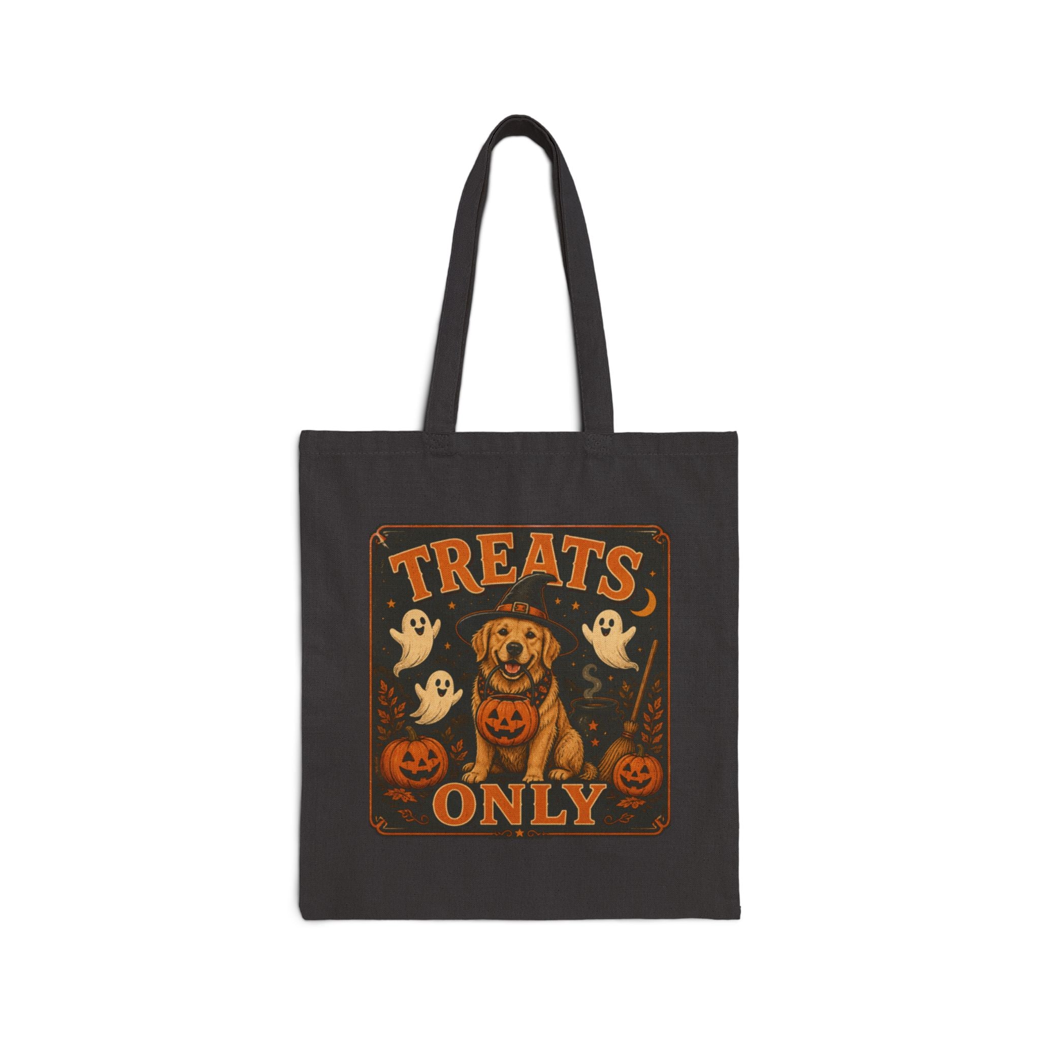 Halloween Dog Tote Bag - "Treats Only" Canvas Trick-or-Treat Grocery Shopper