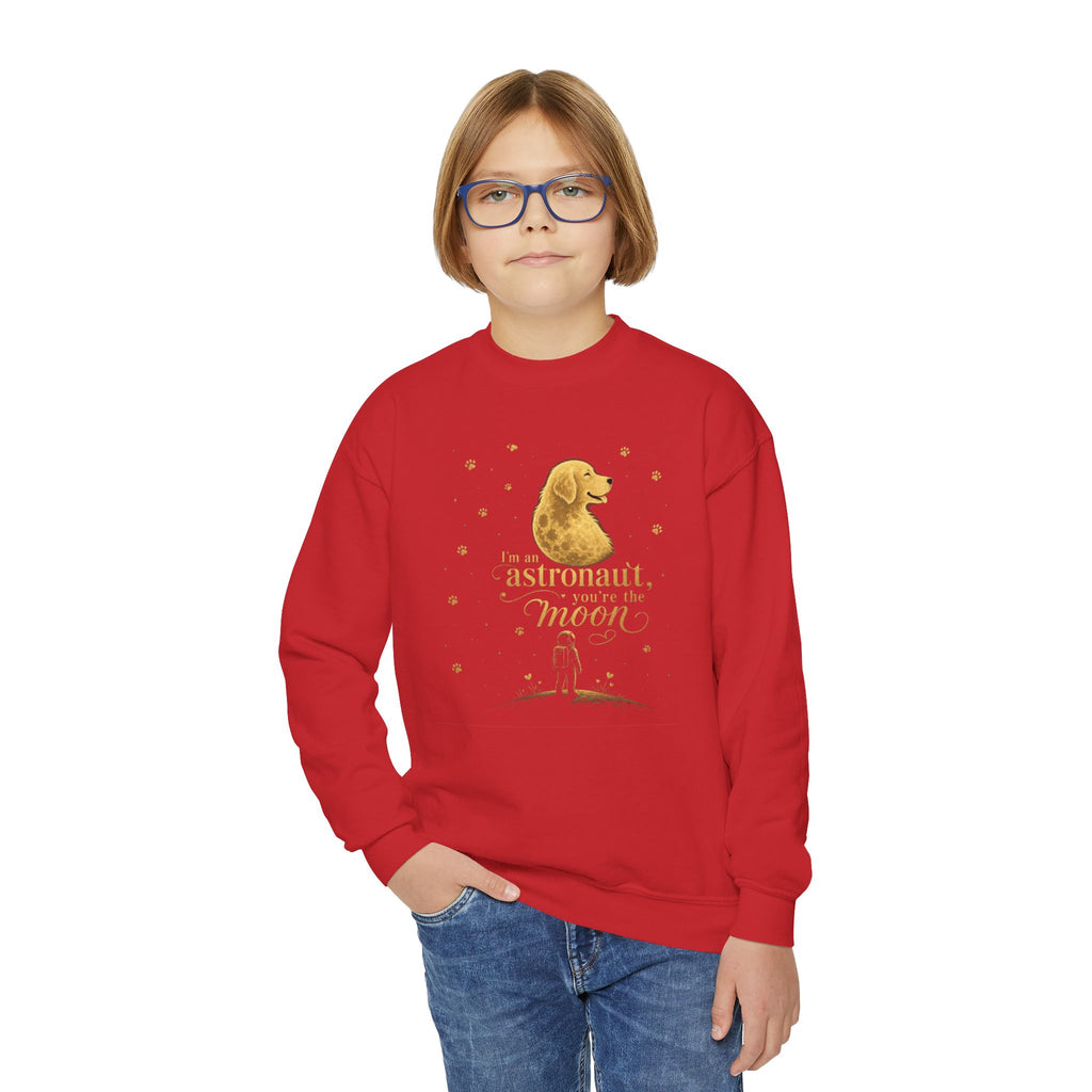 Youth Crewneck Sweatshirt - "Astronauts in the Moon" Cute Golden Bear & Moon Kids Pullover