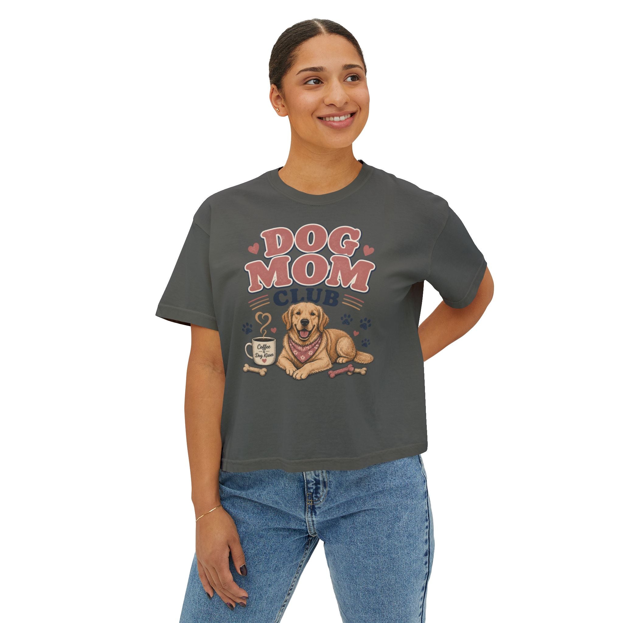 Dog Mom Club Boxy Tee — Cute Golden Retriever Graphic T-Shirt for Women