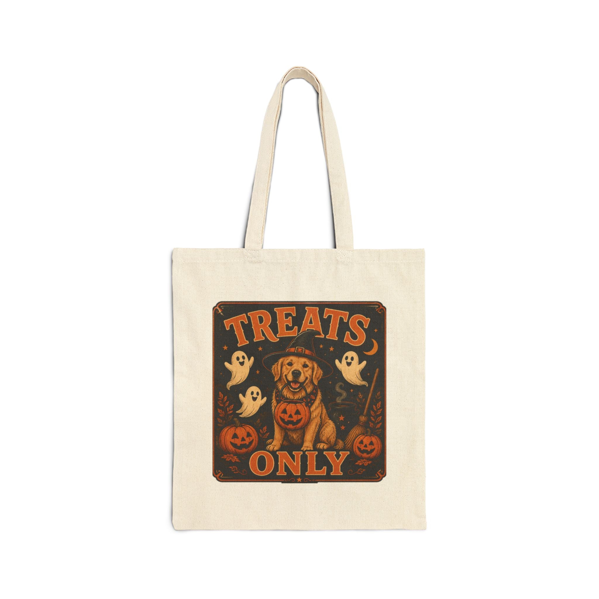 Halloween Dog Tote Bag - "Treats Only" Canvas Trick-or-Treat Grocery Shopper