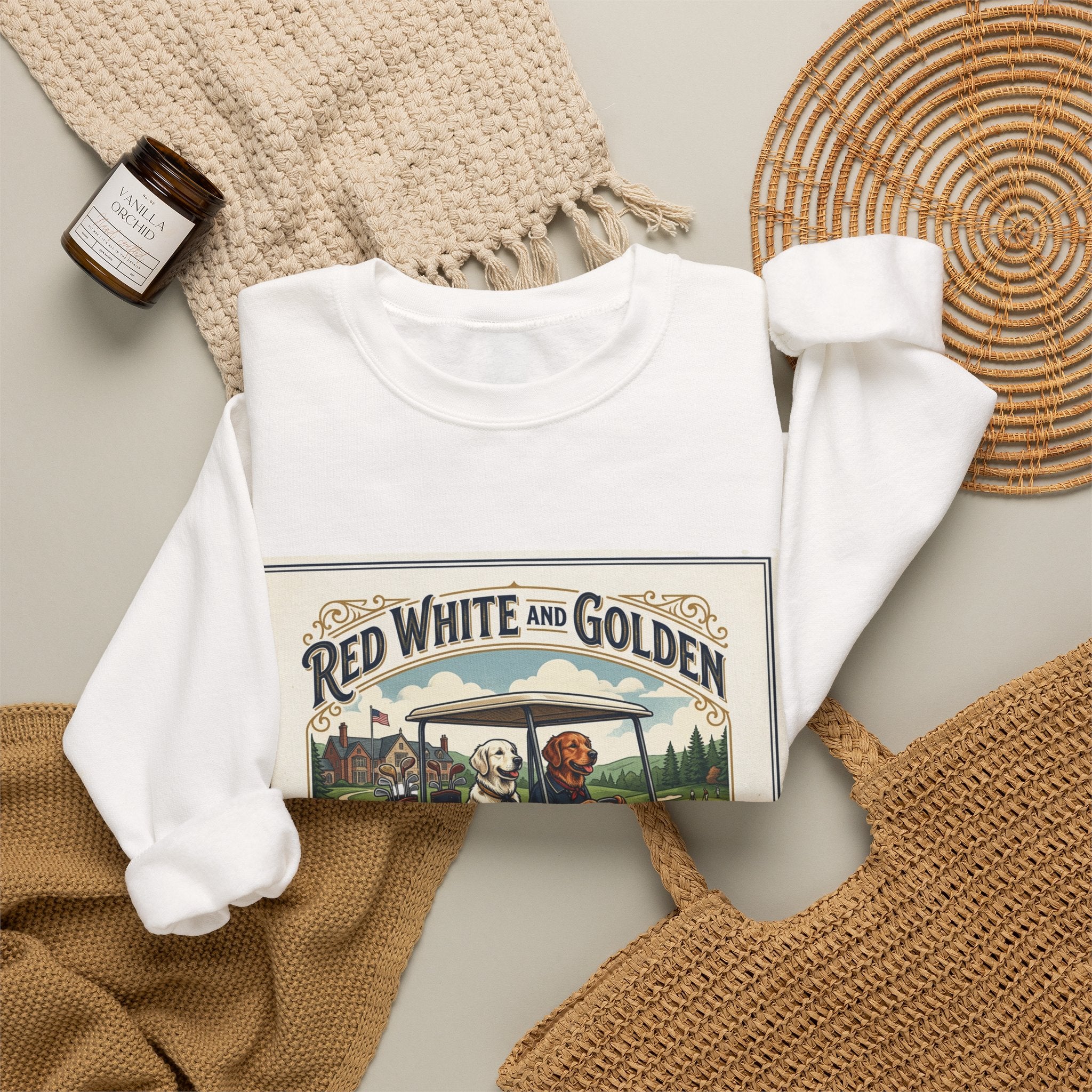 Golf Club Crewneck Sweatshirt - "Red White and Golden" Vintage Golf Cartoon