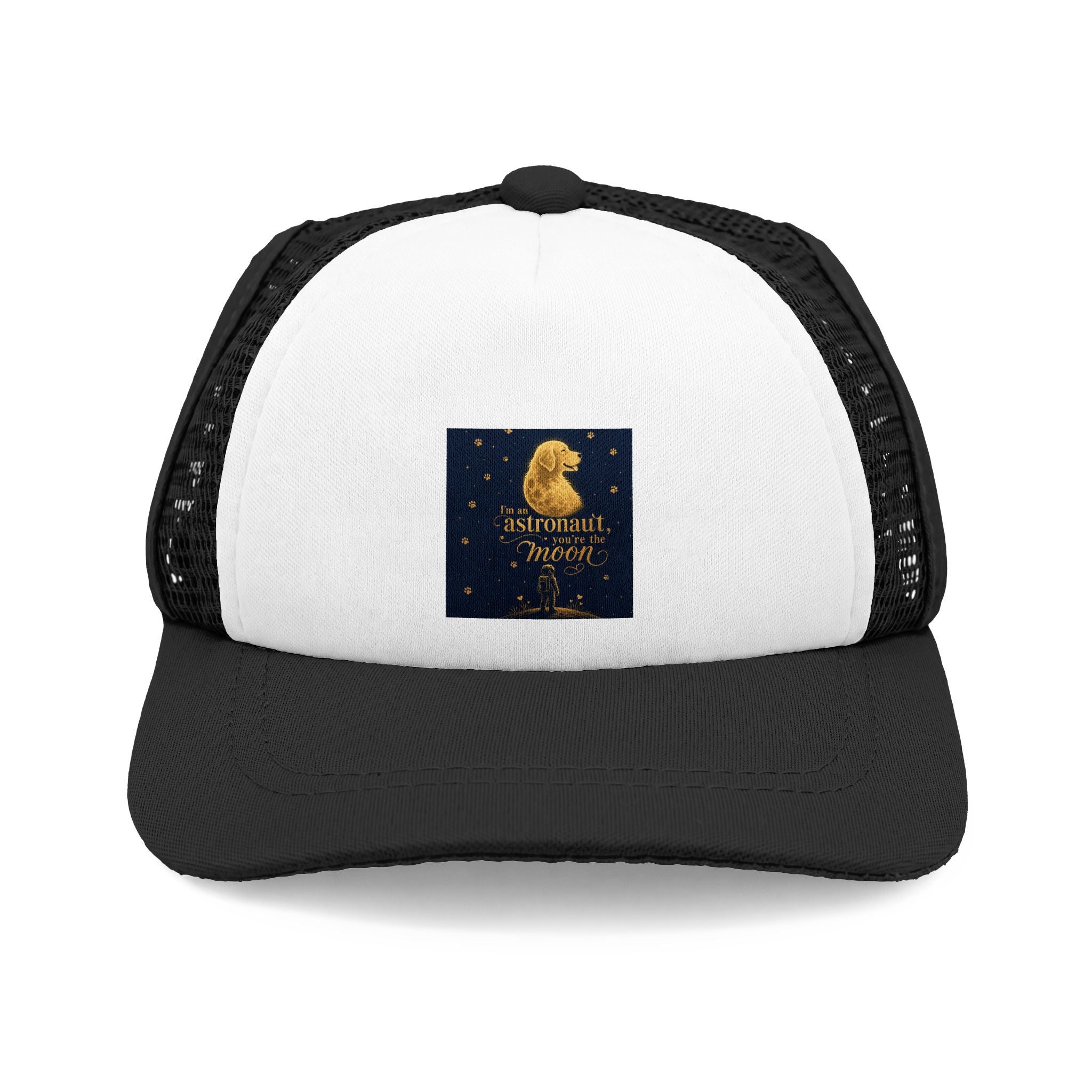 Dog Trucker Hat — "Dogs Bring Me Joy" Foil-Style Paw Design