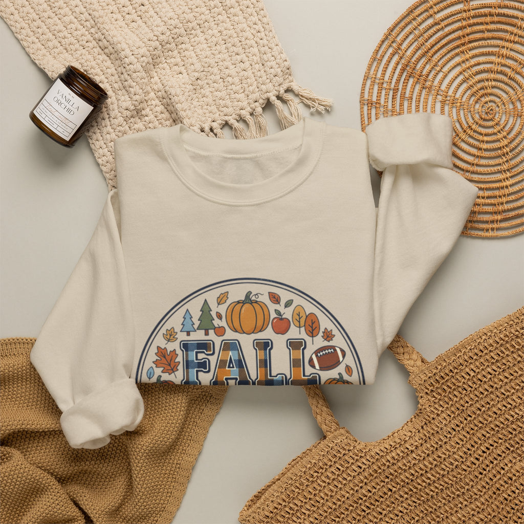 Fall Vibes Crewneck Sweatshirt — Pumpkin, Apples & Football Autumn Graphic