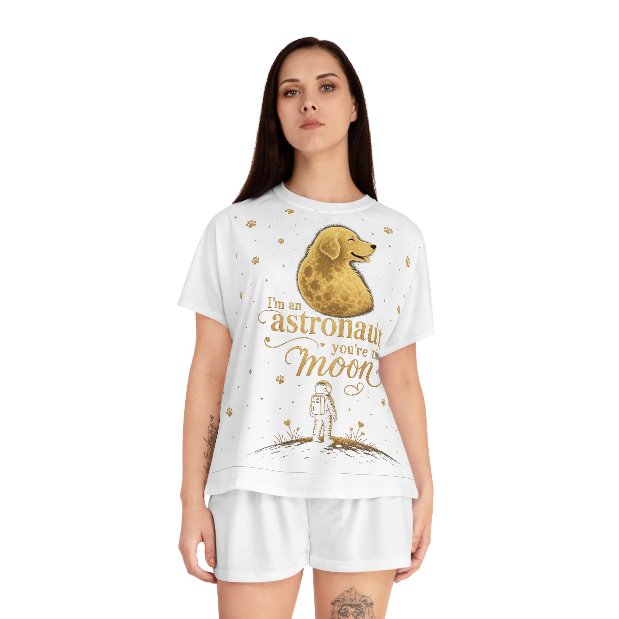 Women's Pajama Set - "I'm an Astronaut, You're the Moon" Cute Astronaut & Dog Sleepwear