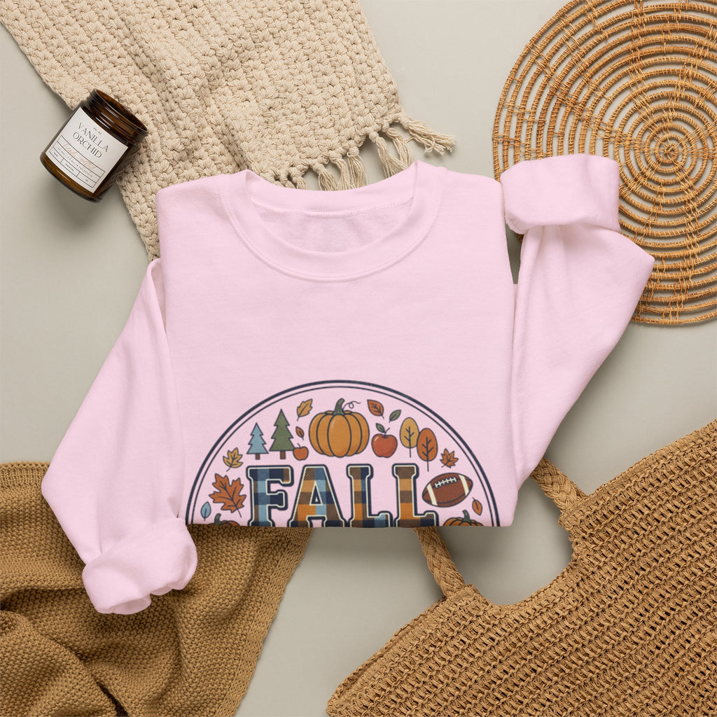 Fall Vibes Crewneck Sweatshirt — Pumpkin, Apples & Football Autumn Graphic