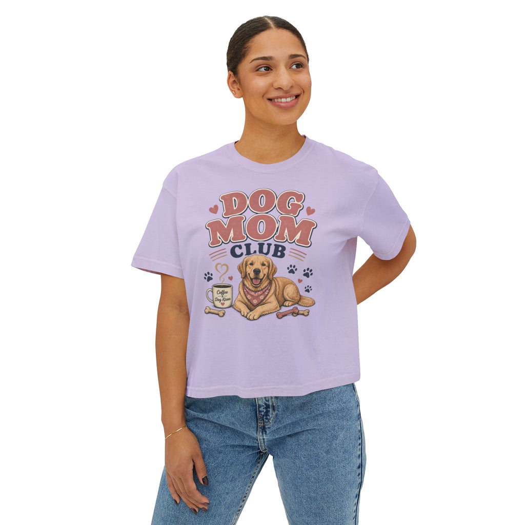 Dog Mom Club Boxy Tee — Cute Golden Retriever Graphic T-Shirt for Women