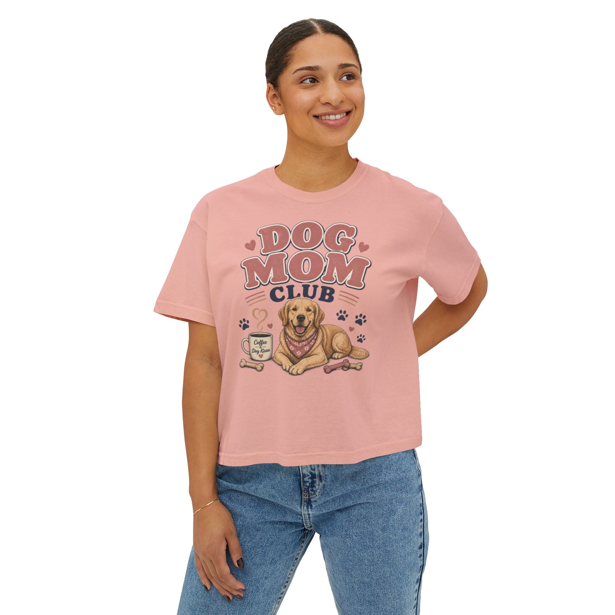Dog Mom Club Boxy Tee — Cute Golden Retriever Graphic T-Shirt for Women