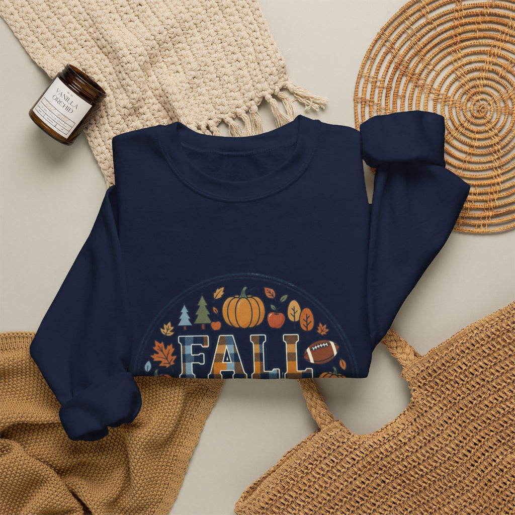 Fall Vibes Crewneck Sweatshirt — Pumpkin, Apples & Football Autumn Graphic