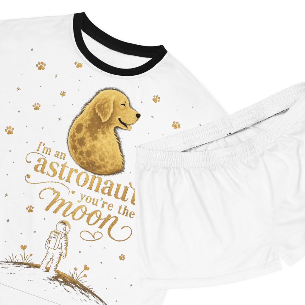 Women's Pajama Set - "I'm an Astronaut, You're the Moon" Cute Astronaut & Dog Sleepwear