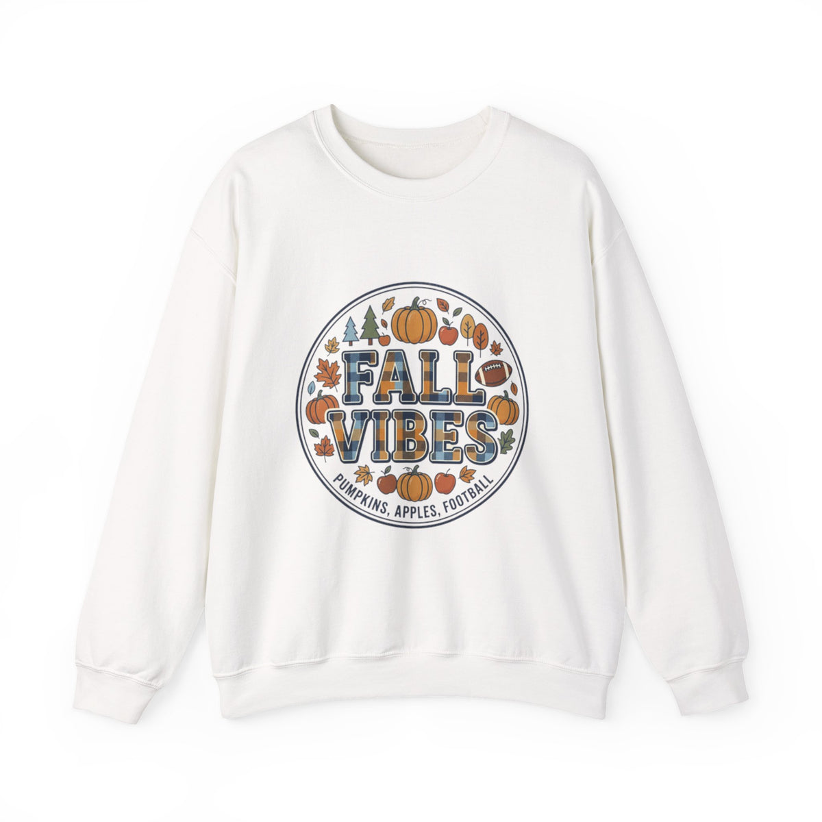 Fall Vibes Crewneck Sweatshirt — Pumpkin, Apples & Football Autumn Graphic