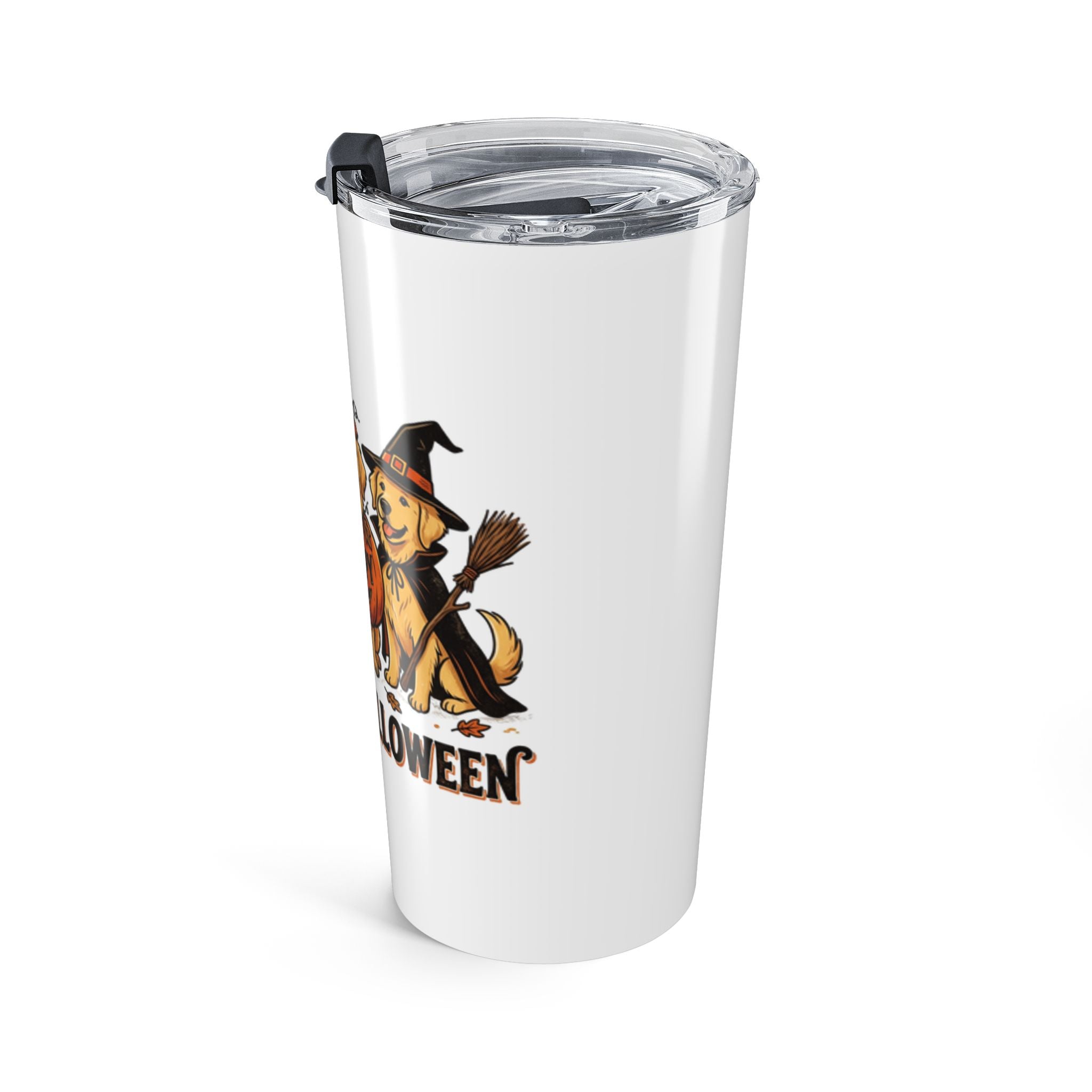 20oz Halloween Dogs Tumbler – Cute Golden Retrievers in Costumes, 'Happy Halloween' Travel Cup