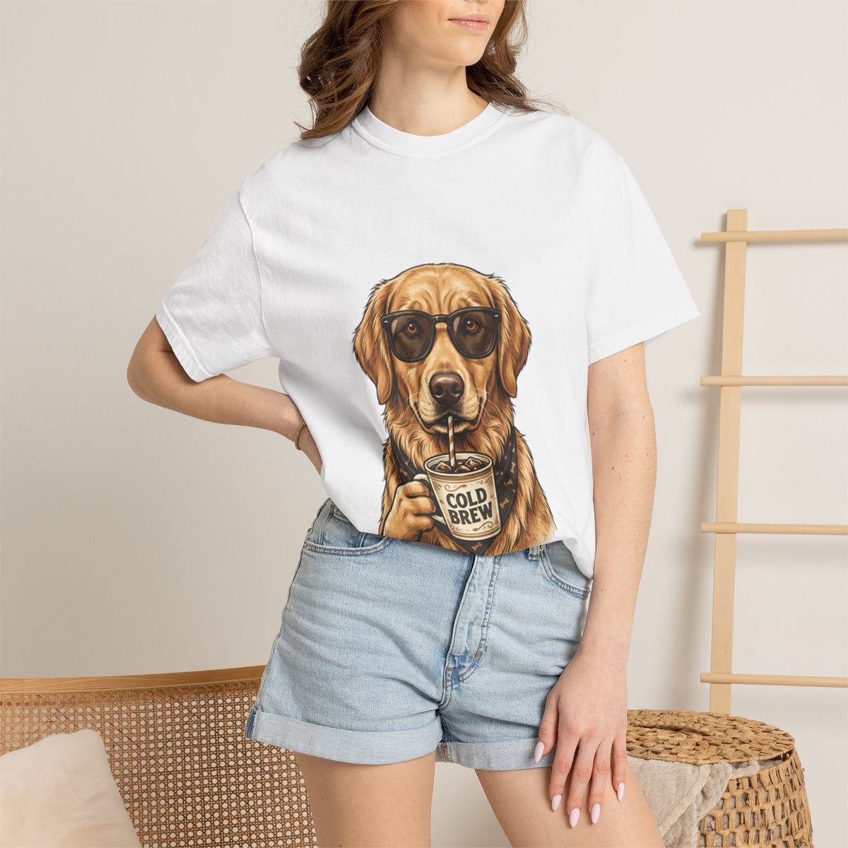 Cold Brew Golden Retriever T-Shirt — Dog Coffee Lover Tee