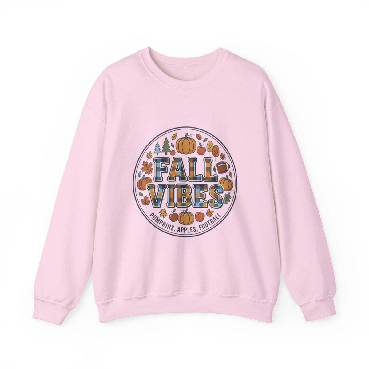 Fall Vibes Crewneck Sweatshirt — Pumpkin, Apples & Football Autumn Graphic