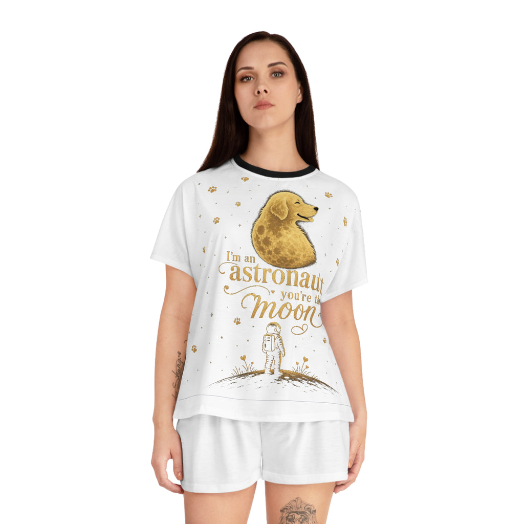 Women's Pajama Set - "I'm an Astronaut, You're the Moon" Cute Astronaut & Dog Sleepwear