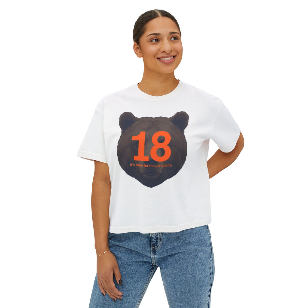 18 Bear Head Women's Boxy Tee — Vintage-Inspired Birthday Graphic Shirt