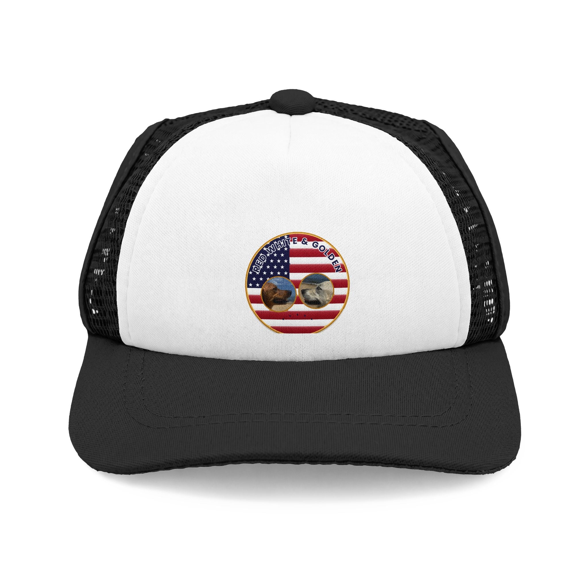Patriotic Dog Trucker Hat — American Flag Pug Patch