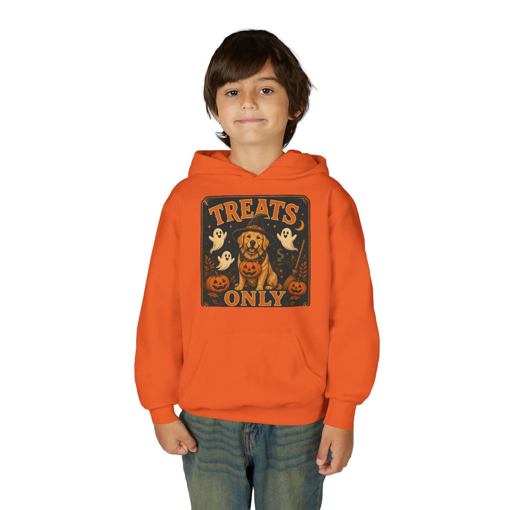 Youth Halloween Hoodie - "Treats Only" Pumpkin Dog Graphic