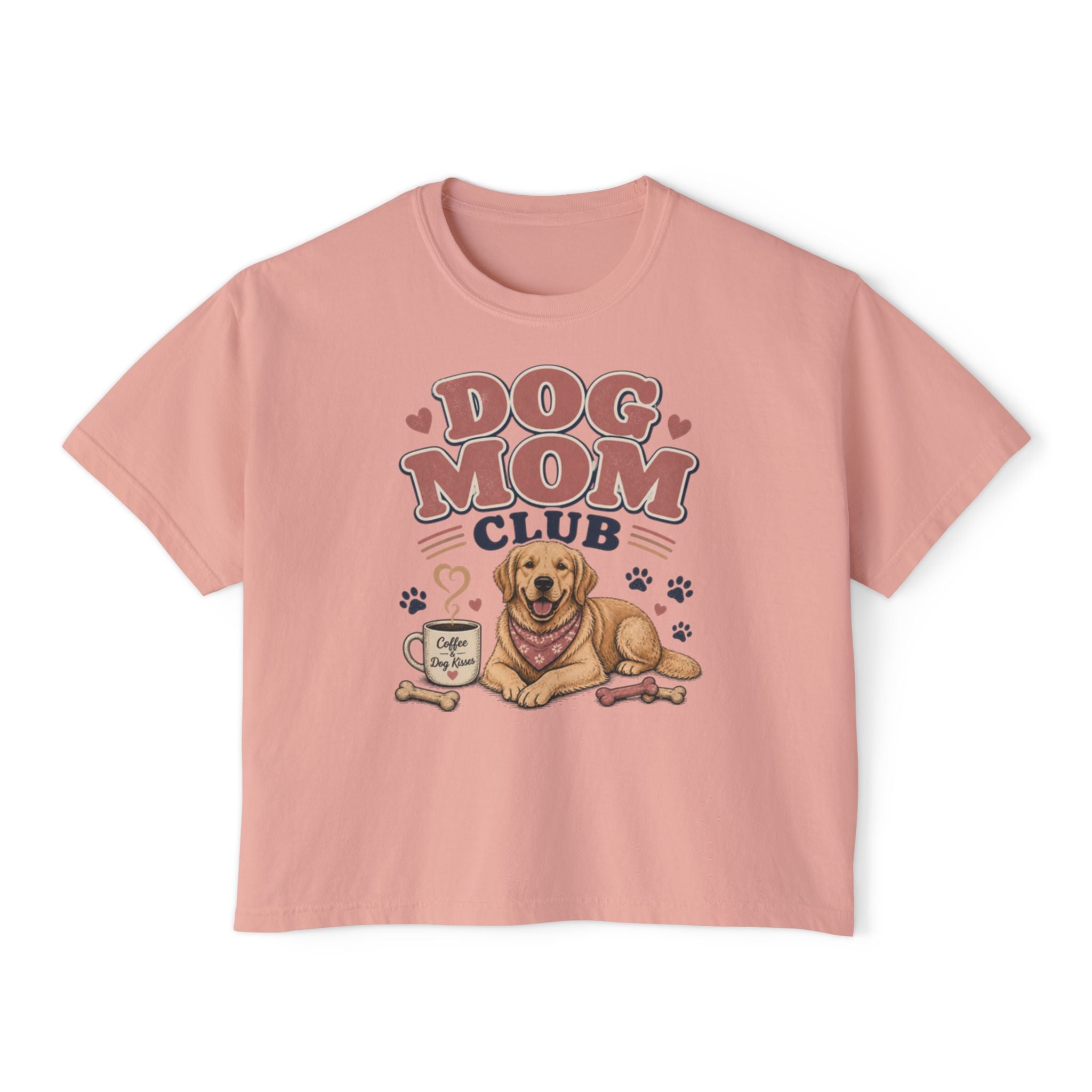 Dog Mom Club Boxy Tee — Cute Golden Retriever Graphic T-Shirt for Women