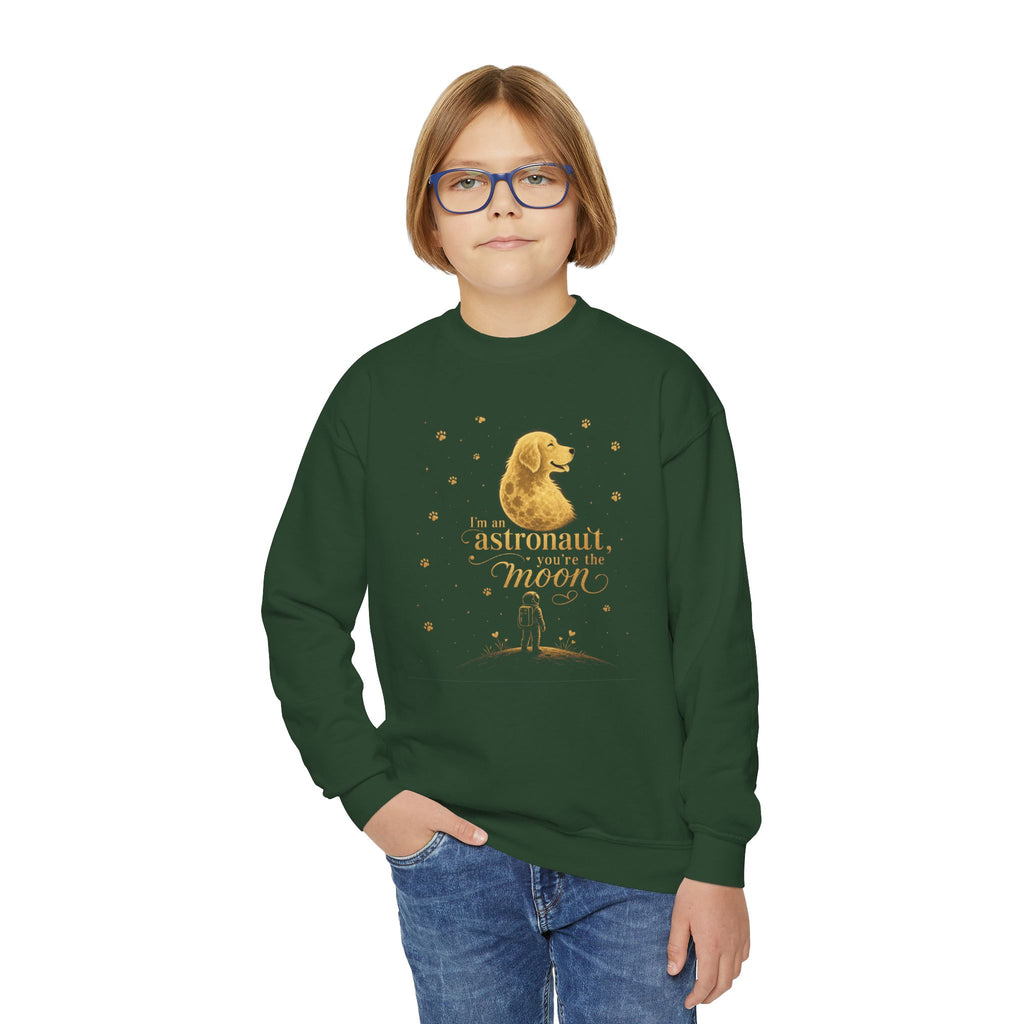 Youth Crewneck Sweatshirt - "Astronauts in the Moon" Cute Golden Bear & Moon Kids Pullover