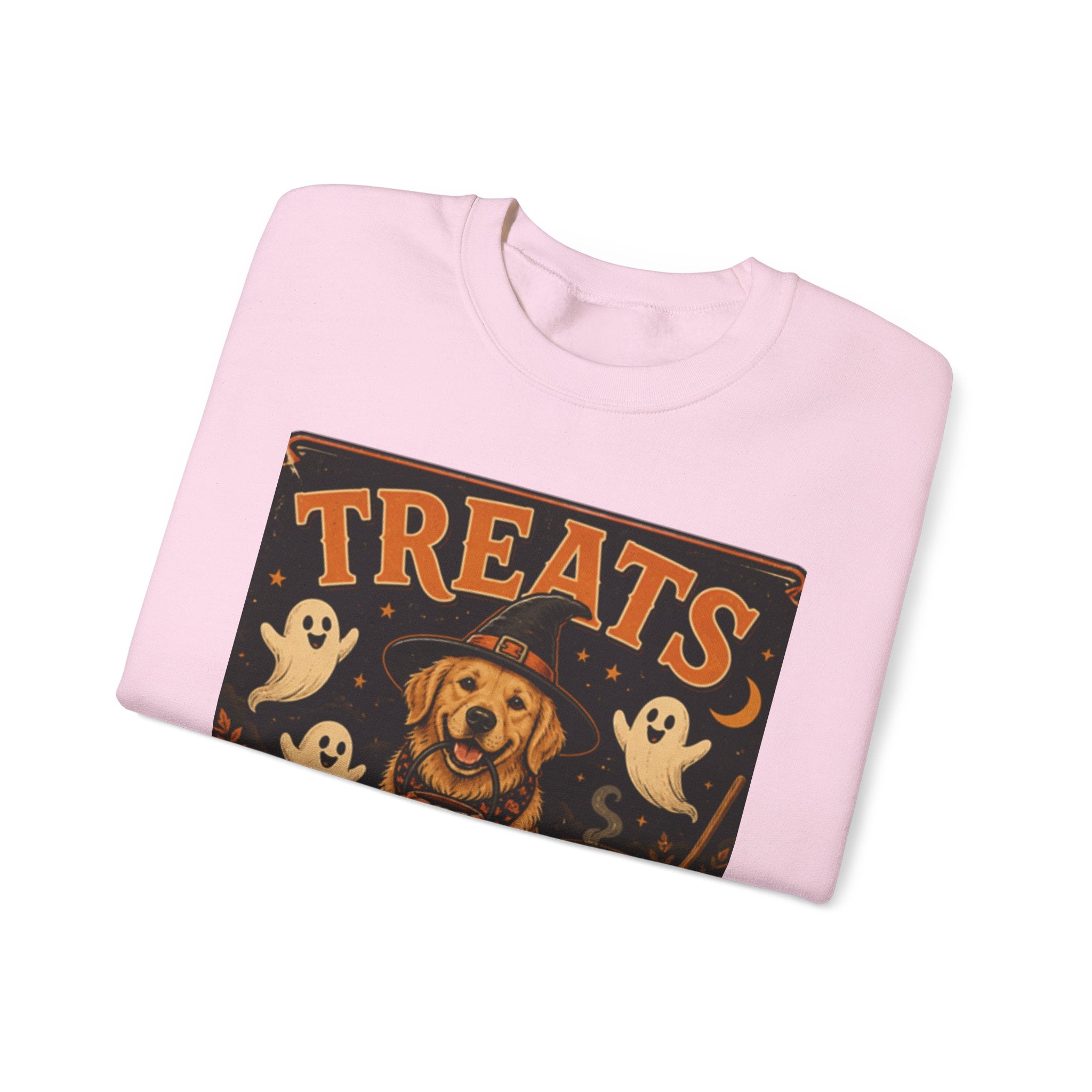 Halloween "Treats Only" Sweatshirt – Cute Puppy, Ghosts & Pumpkins Fall Crewneck