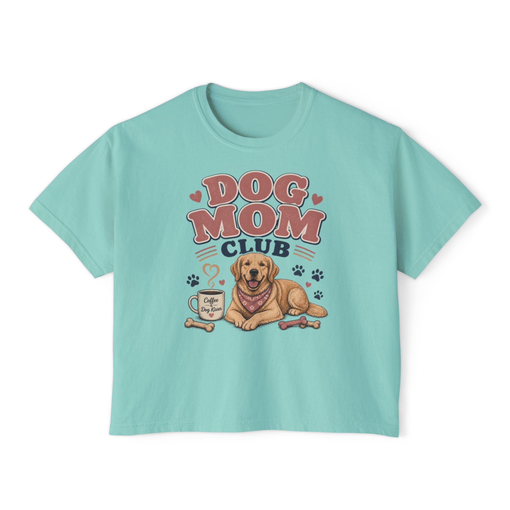 Dog Mom Club Boxy Tee — Cute Golden Retriever Graphic T-Shirt for Women
