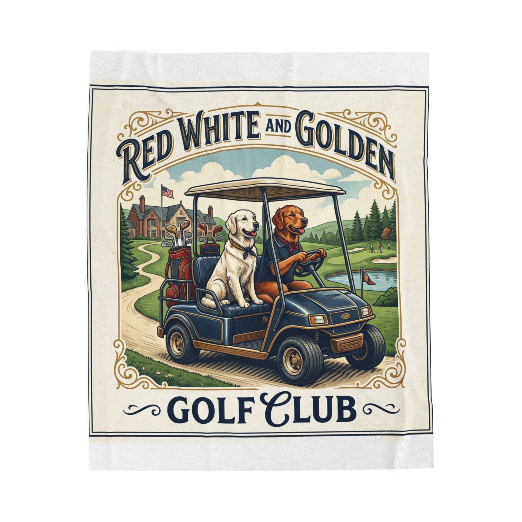 Velveteen Plush Blanket – "Red White and Golden Golf Club" Cozy Golfers Throw