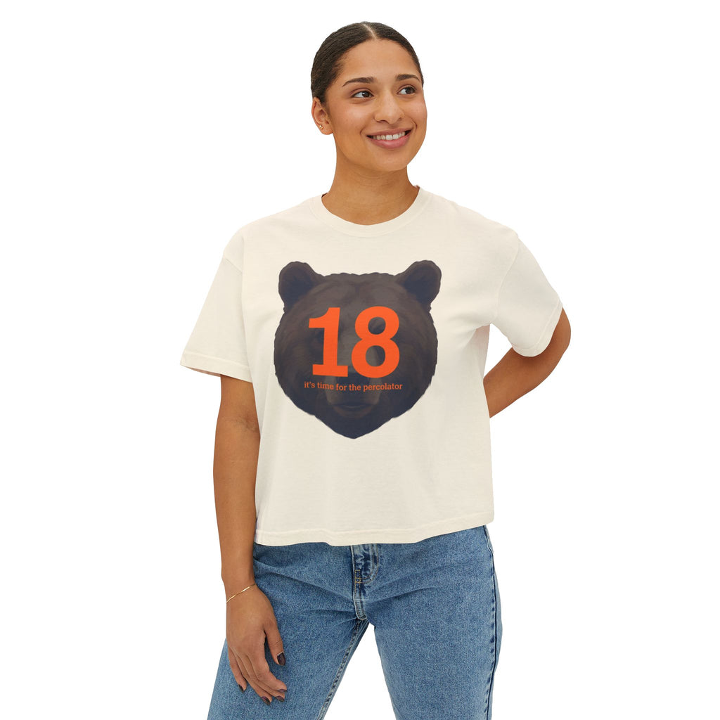 18 Bear Head Women's Boxy Tee — Vintage-Inspired Birthday Graphic Shirt