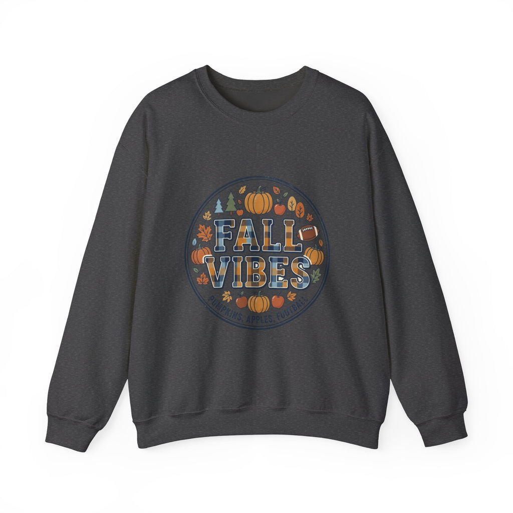 Fall Vibes Crewneck Sweatshirt — Pumpkin, Apples & Football Autumn Graphic