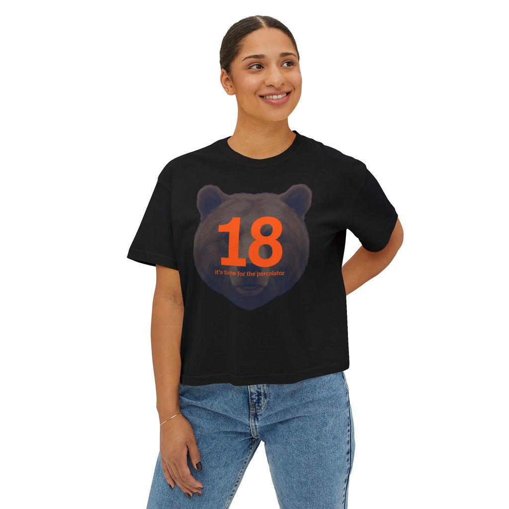 18 Bear Head Women's Boxy Tee — Vintage-Inspired Birthday Graphic Shirt
