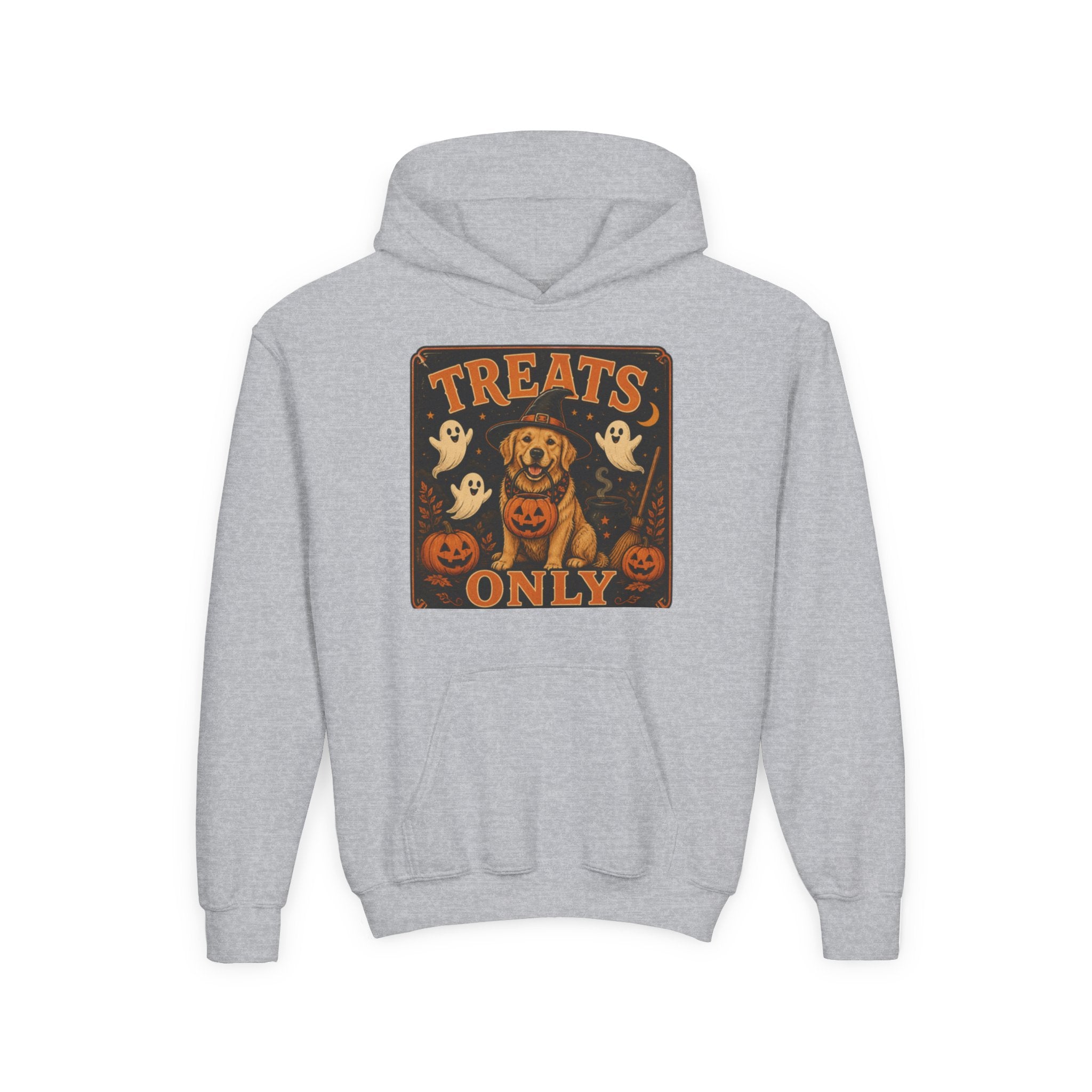 Youth Halloween Hoodie - "Treats Only" Pumpkin Dog Graphic