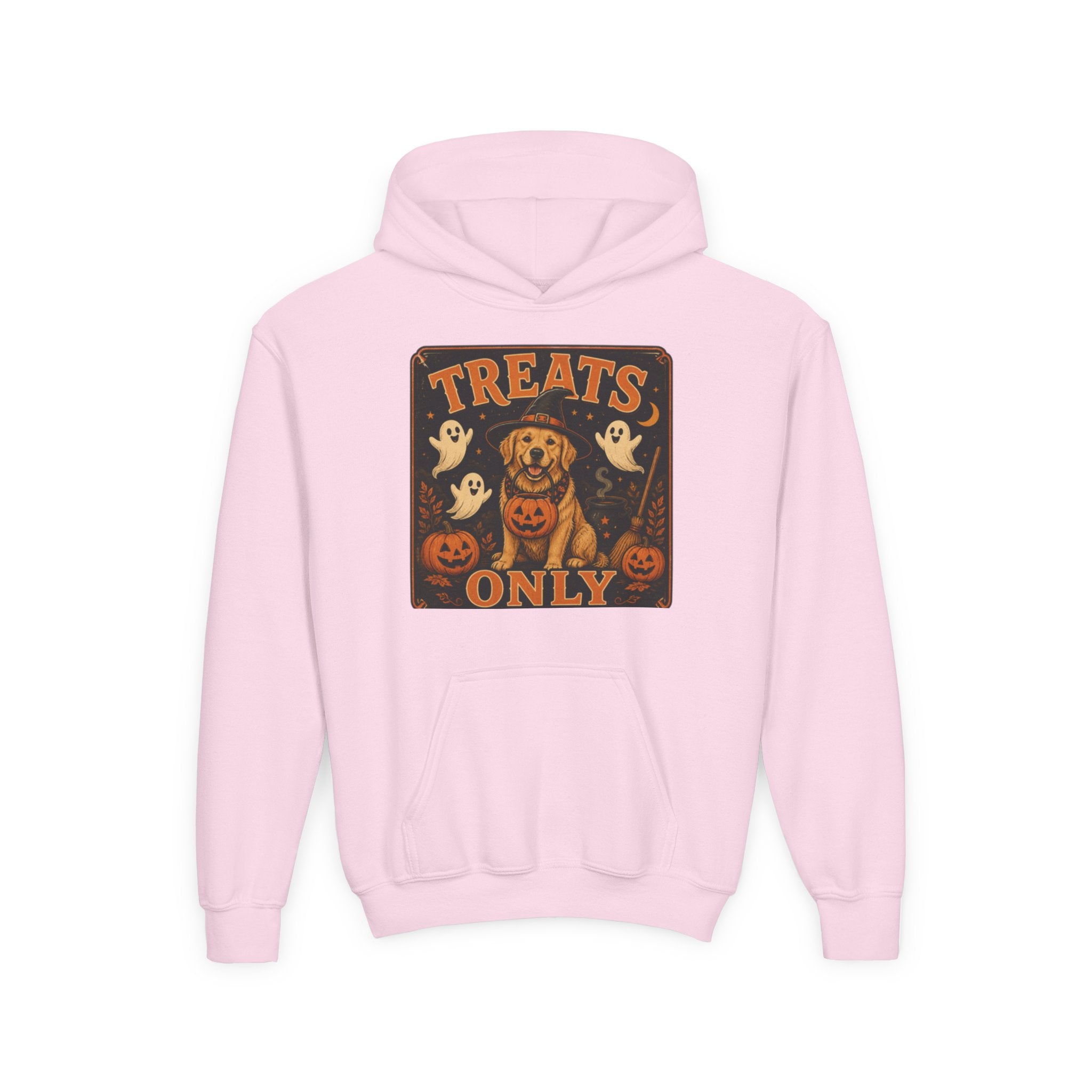 Youth Halloween Hoodie - "Treats Only" Pumpkin Dog Graphic