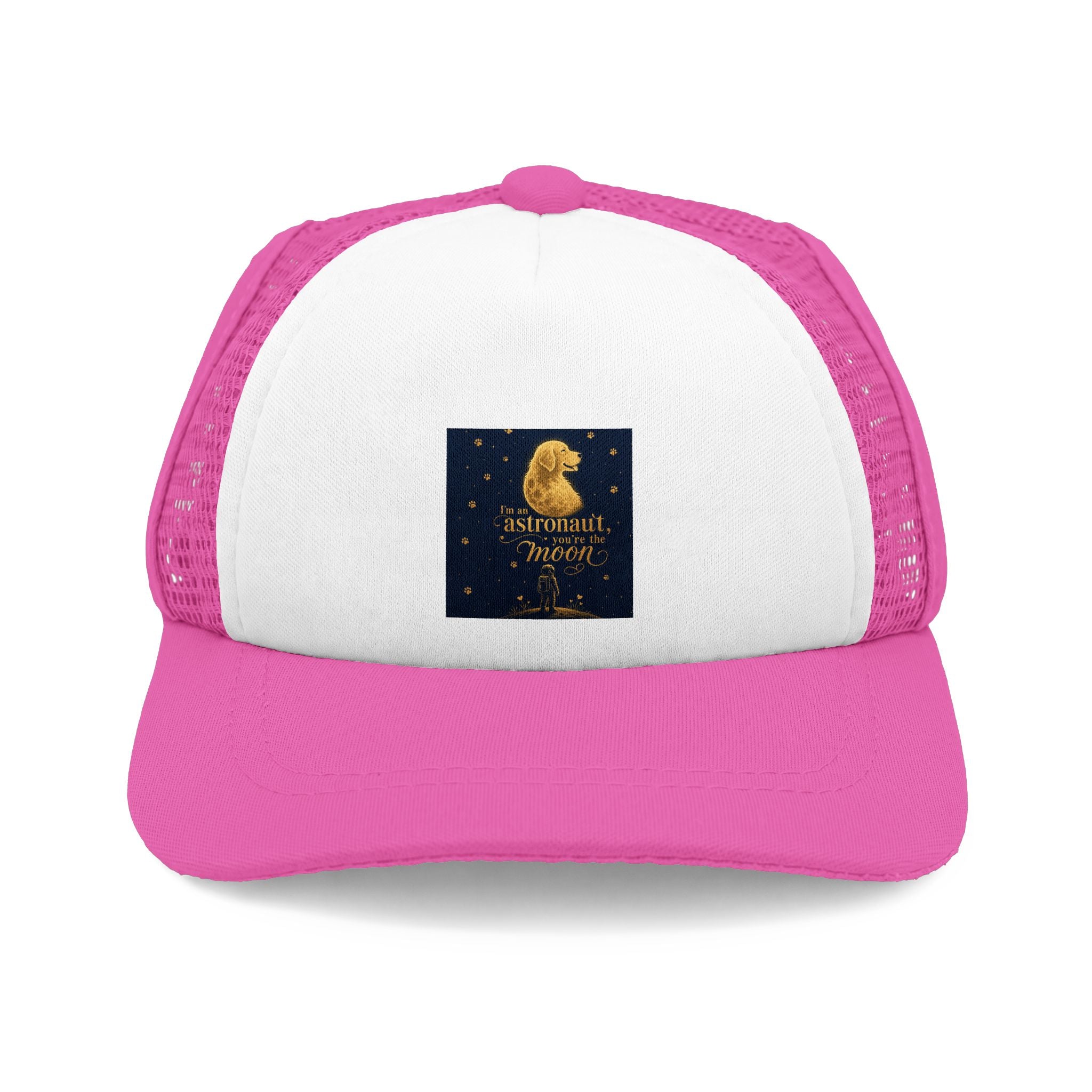 Dog Trucker Hat — "Dogs Bring Me Joy" Foil-Style Paw Design