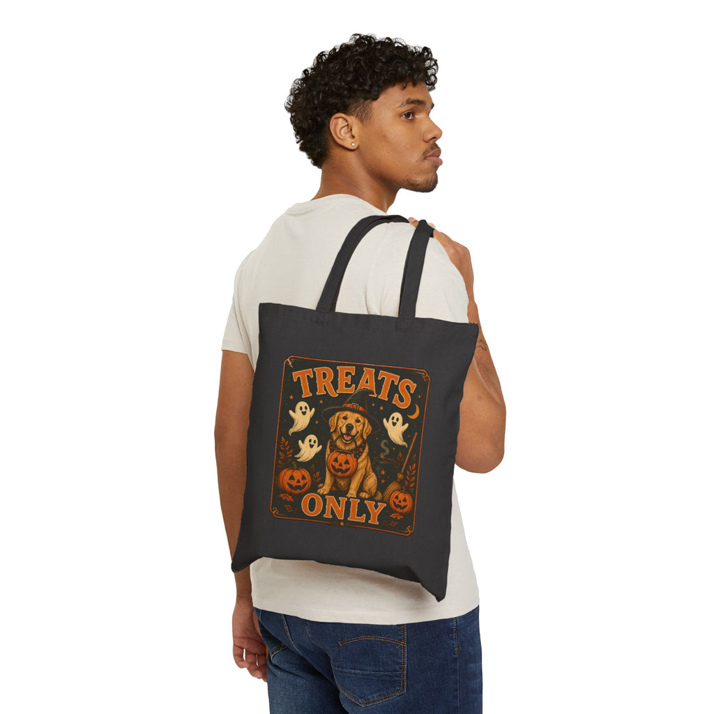 Halloween Dog Tote Bag - "Treats Only" Canvas Trick-or-Treat Grocery Shopper
