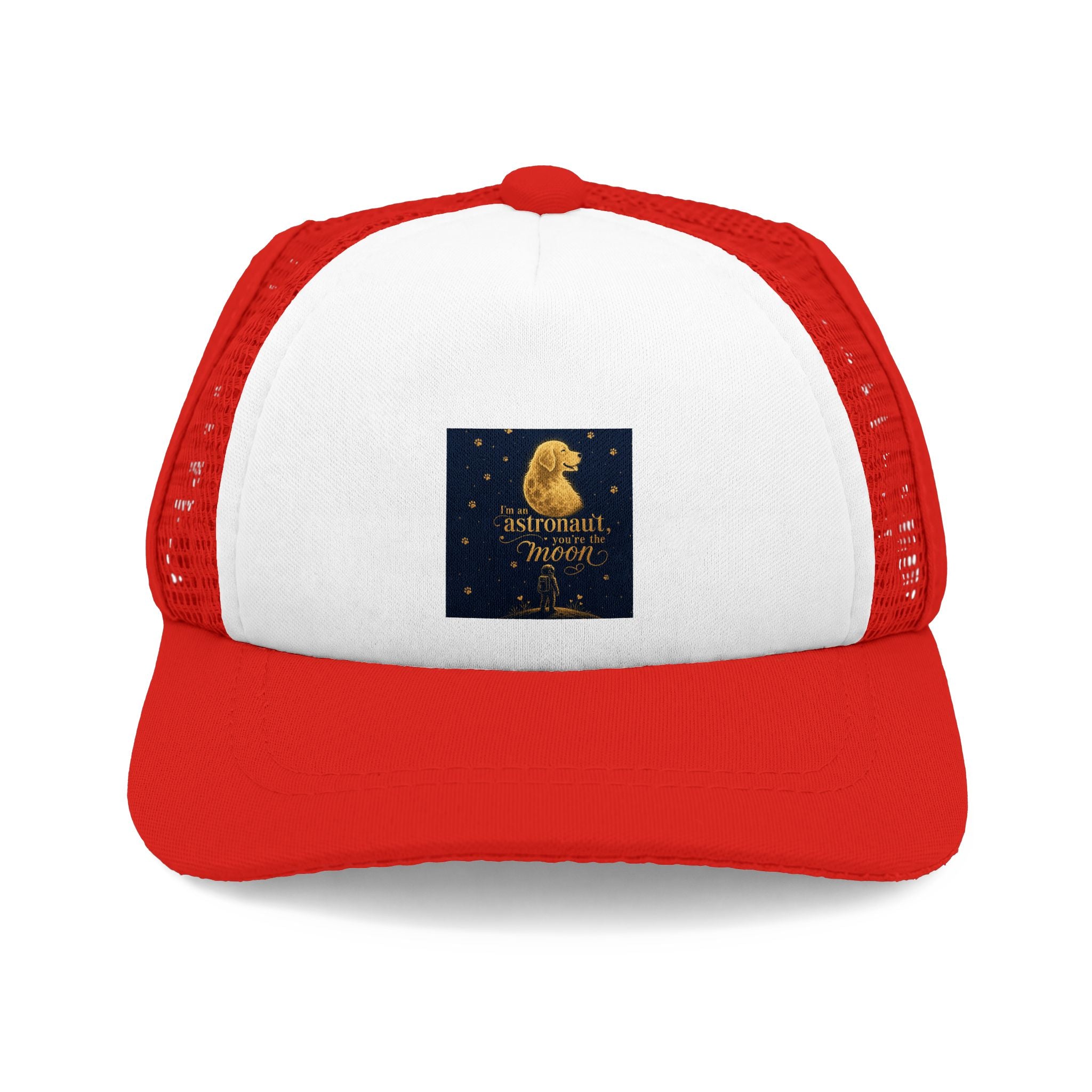 Dog Trucker Hat — "Dogs Bring Me Joy" Foil-Style Paw Design