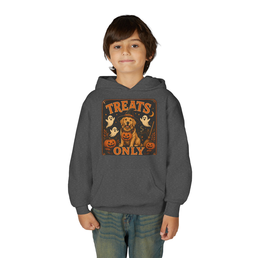 Youth Halloween Hoodie - "Treats Only" Pumpkin Dog Graphic