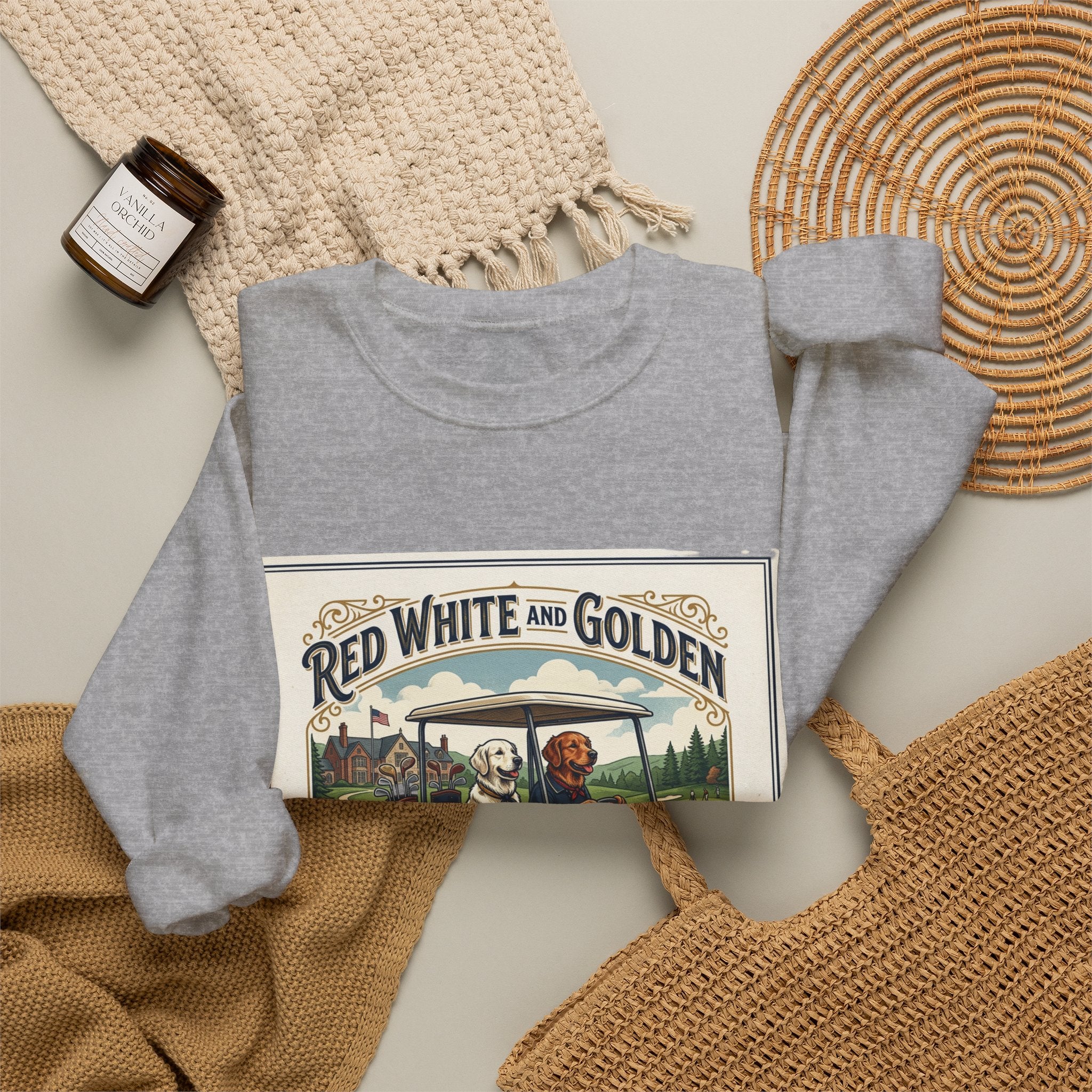 Golf Club Crewneck Sweatshirt - "Red White and Golden" Vintage Golf Cartoon
