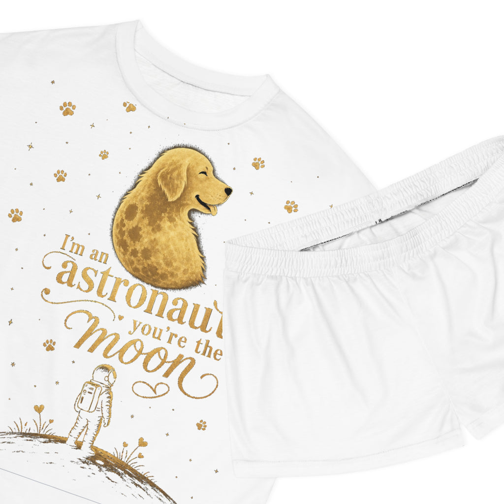 Women's Pajama Set - "I'm an Astronaut, You're the Moon" Cute Astronaut & Dog Sleepwear