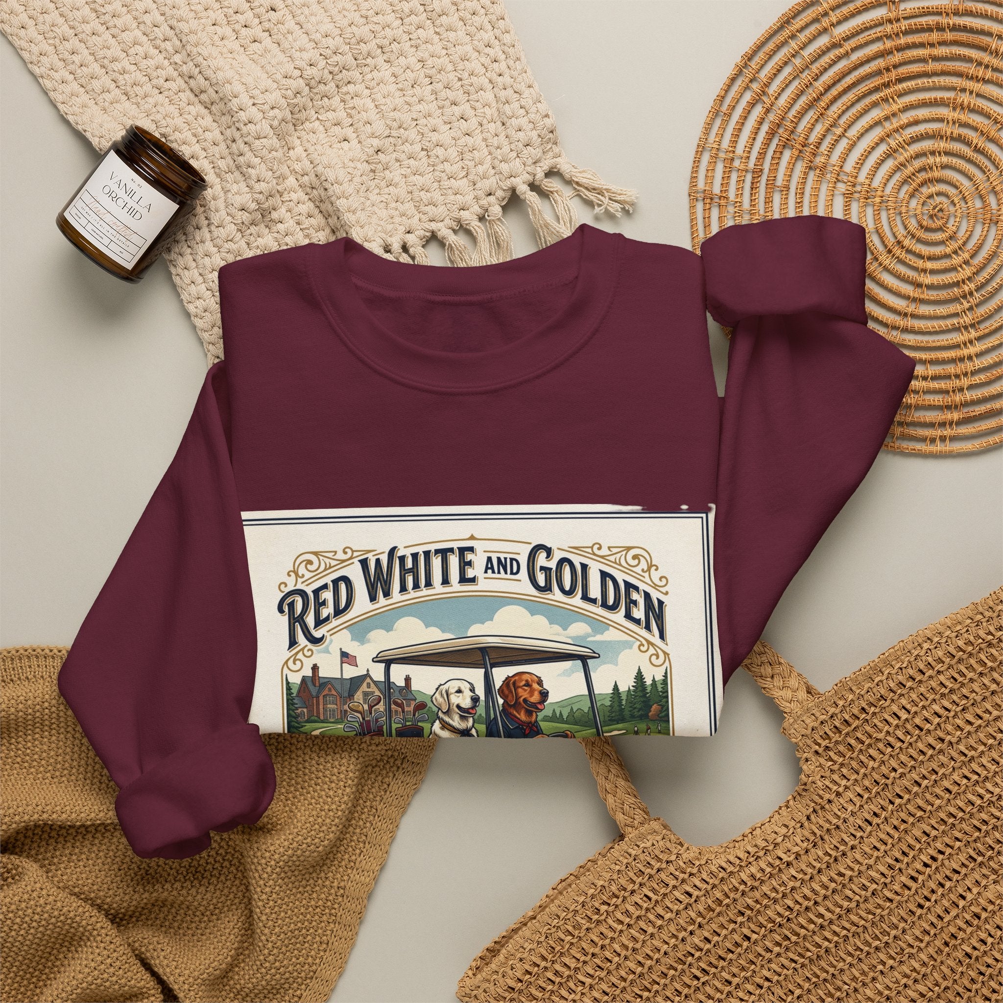 Golf Club Crewneck Sweatshirt - "Red White and Golden" Vintage Golf Cartoon