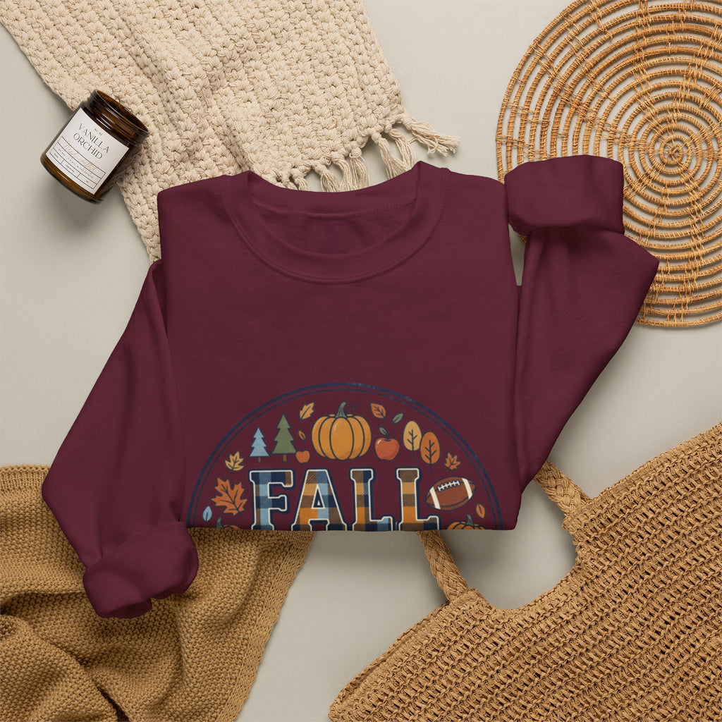 Fall Vibes Crewneck Sweatshirt — Pumpkin, Apples & Football Autumn Graphic