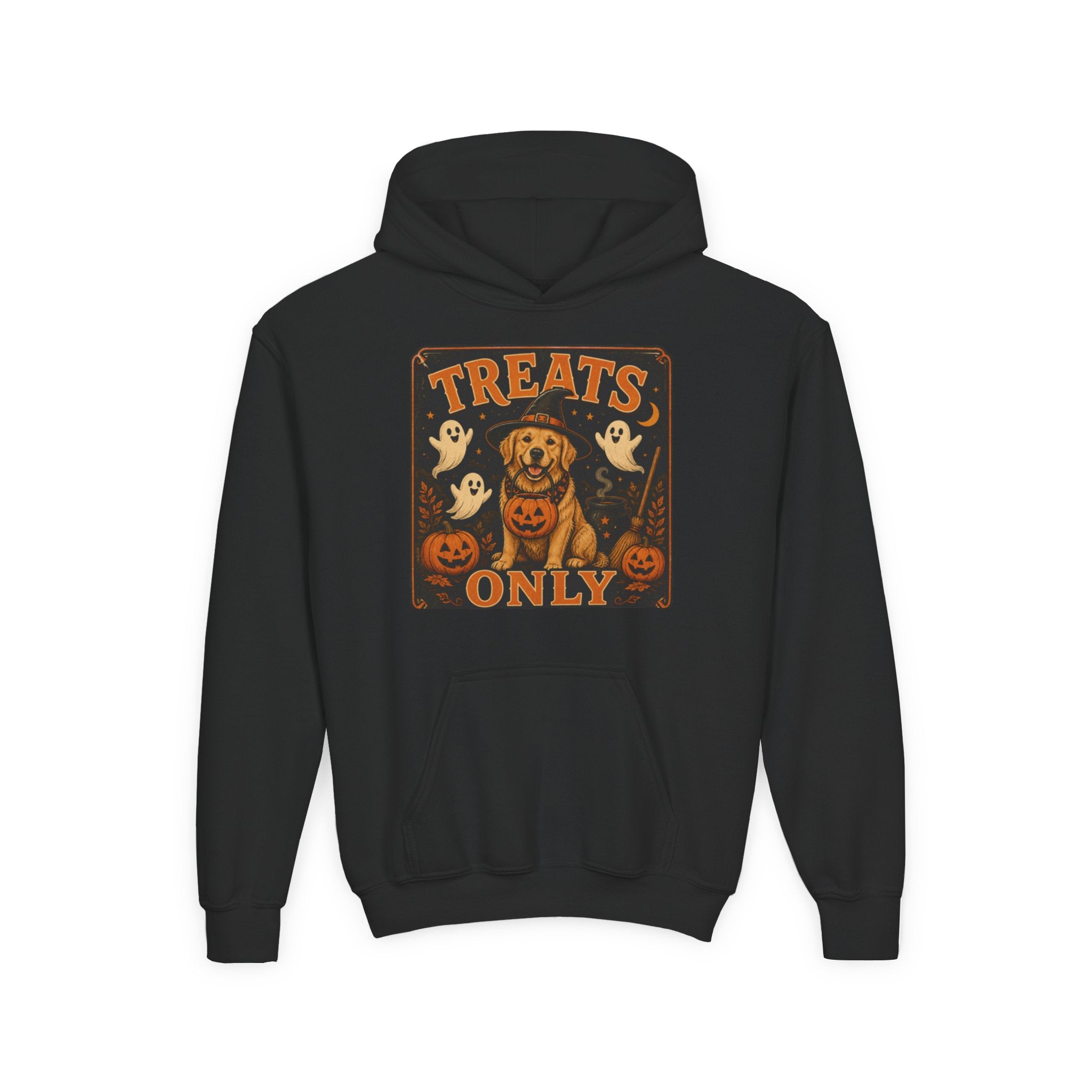 Youth Halloween Hoodie - "Treats Only" Pumpkin Dog Graphic