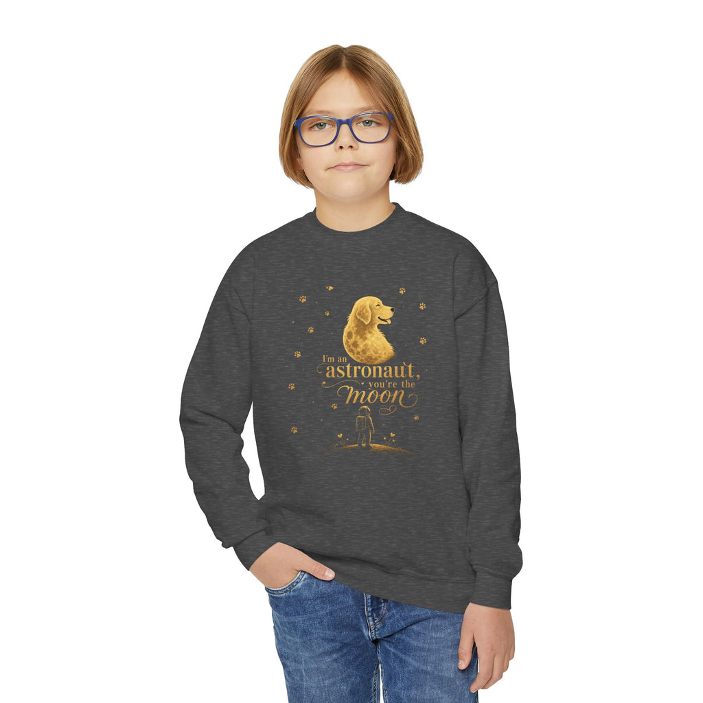 Youth Crewneck Sweatshirt - "Astronauts in the Moon" Cute Golden Bear & Moon Kids Pullover