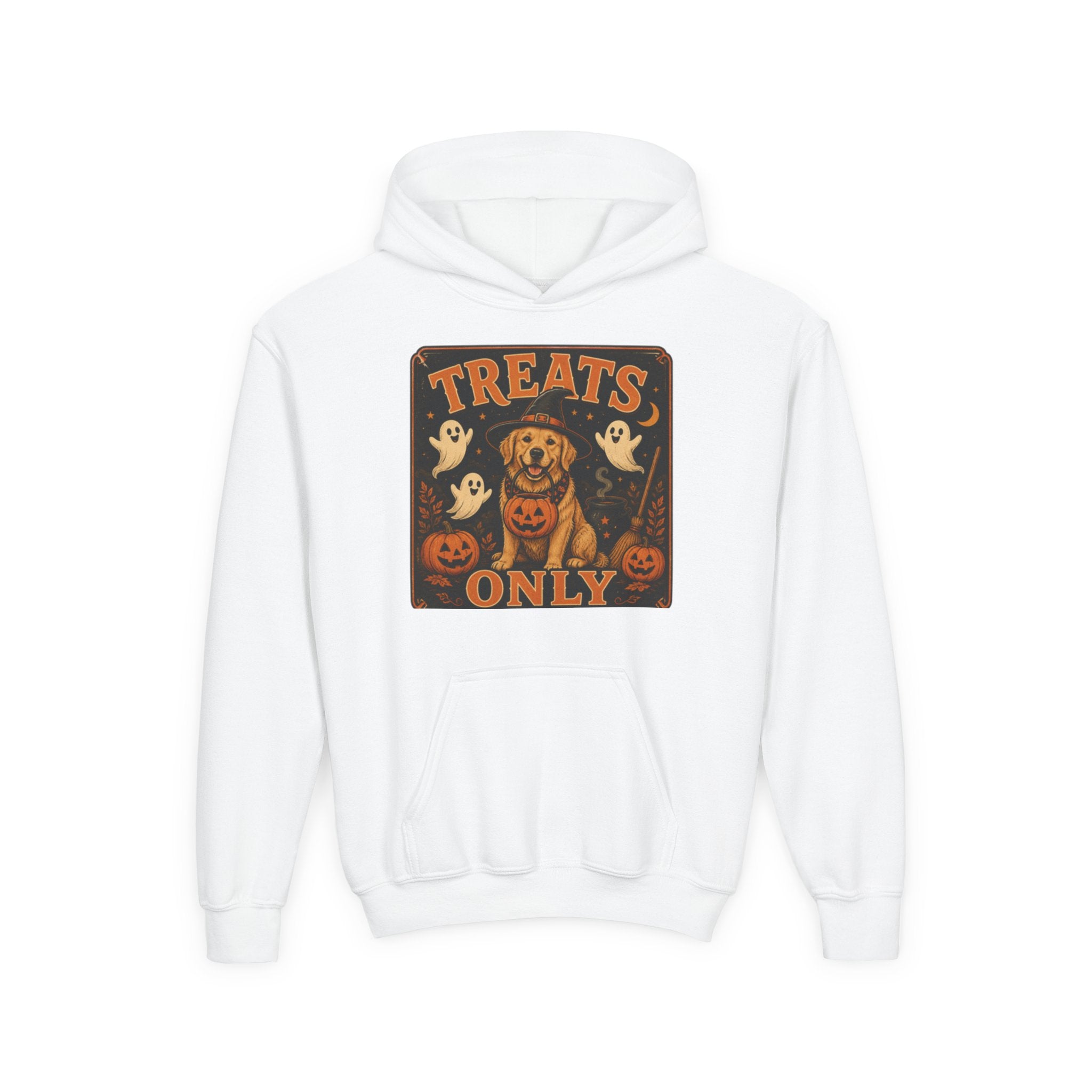Youth Halloween Hoodie - "Treats Only" Pumpkin Dog Graphic