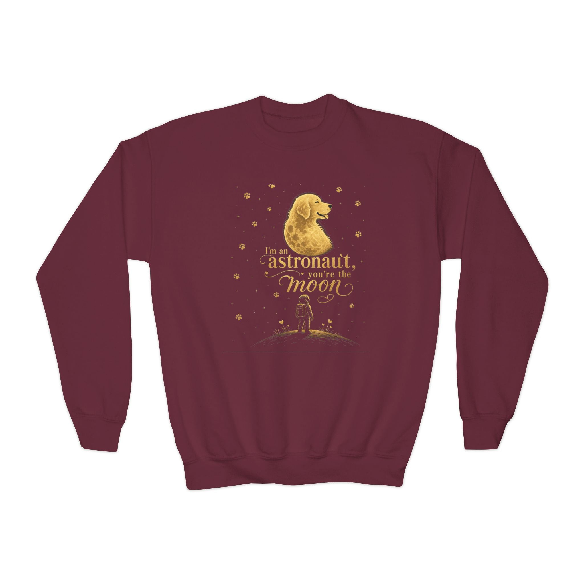 Youth Crewneck Sweatshirt - "Astronauts in the Moon" Cute Golden Bear & Moon Kids Pullover