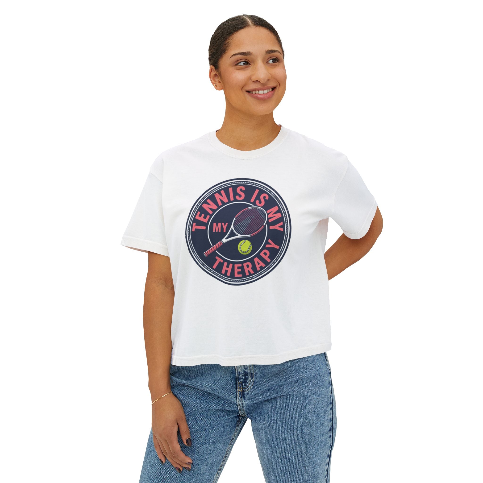 Tennis Tee — "Tennis Is My Therapy" Women's Boxy Shirt